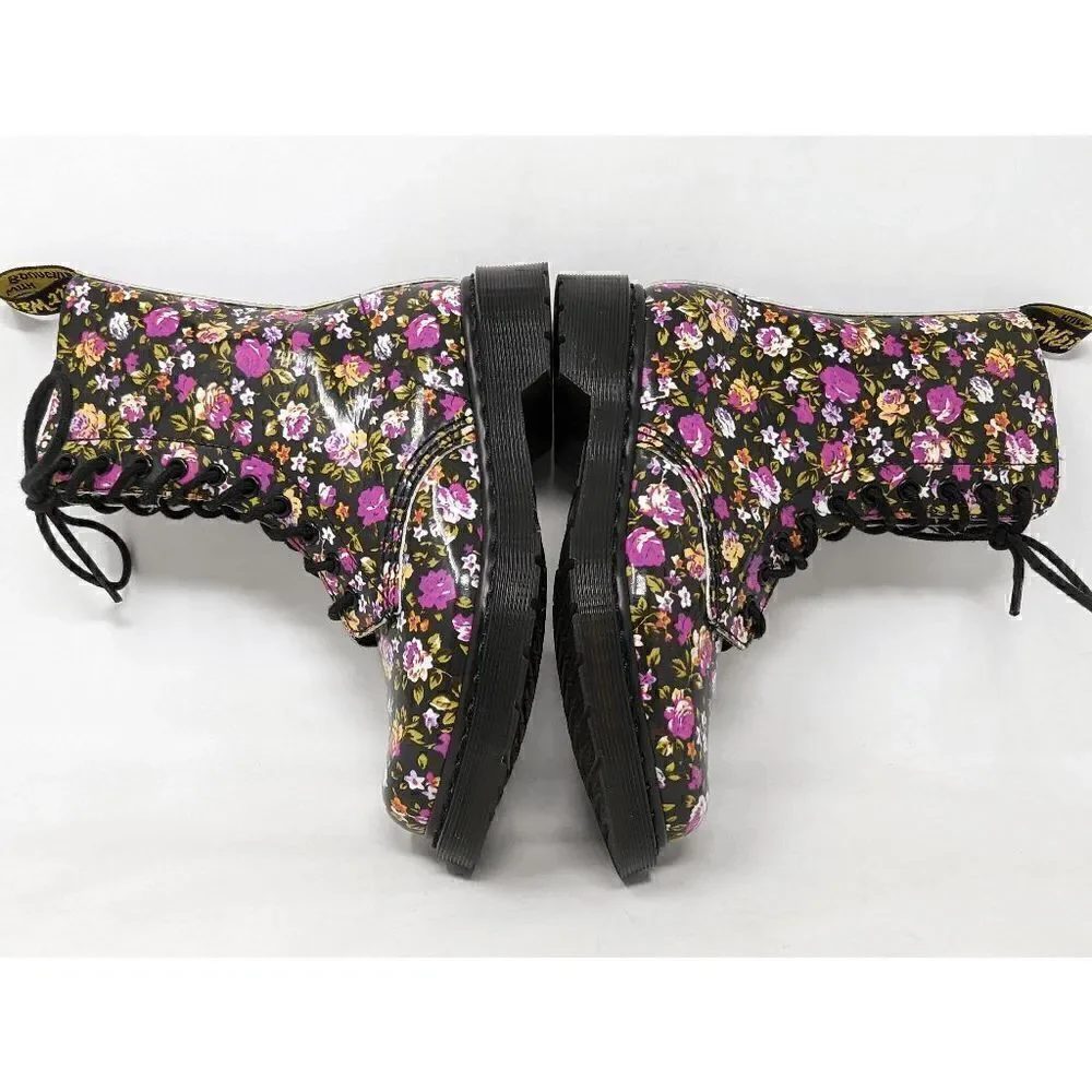DR. MARTENS SIMONE 10 HOLE BLACK PINK ROSES FLORAL LEATHER SIZE 6 US NO INSOLE